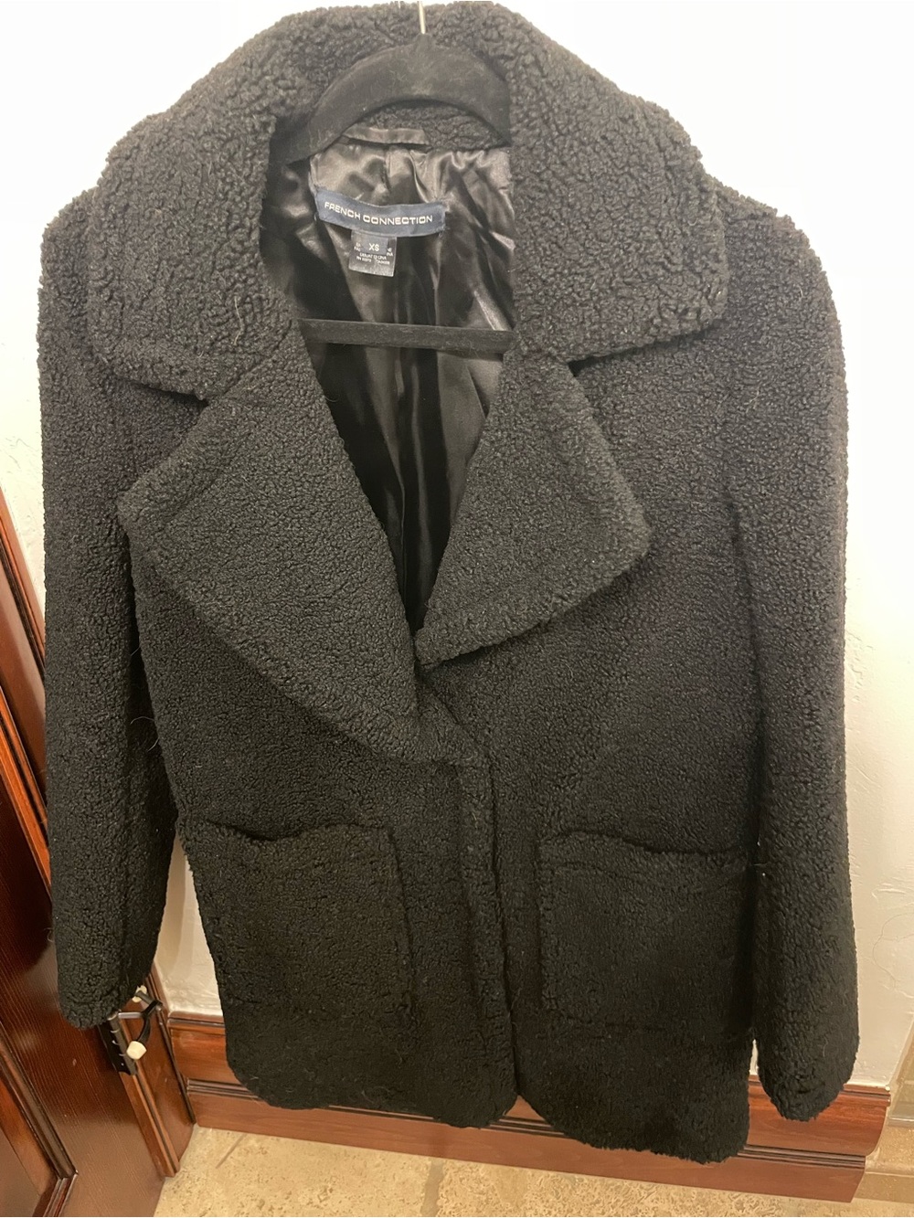French Connection Black Teddy Jacket with Patch Pockets